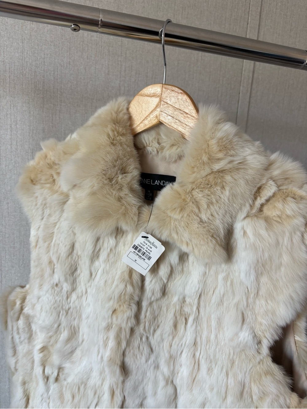Adrienne Landau Cream Real Rabbit Fur Vest with Pockets